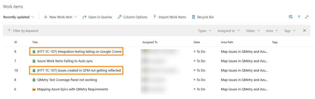 Work items: Recently updated