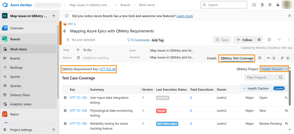 Azure Board: Work items view