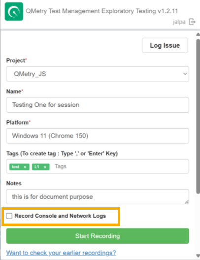 QPro_ET_Record_Console_and_Network_Logs.png