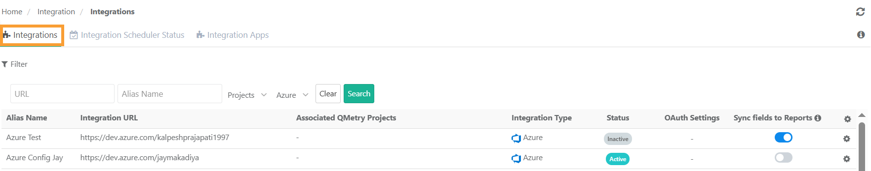 Azure Integration Status