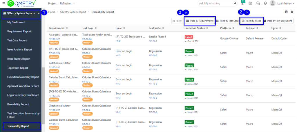 System Reports: Traceability Reports